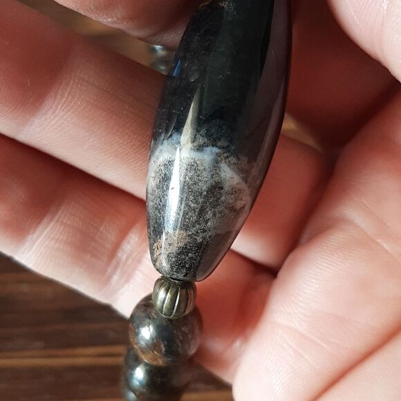 Bronzite & Fossil Coral Beaded Stretch Bracelet - Picture 3 of 5